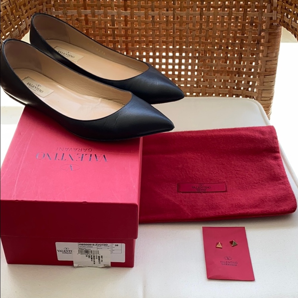 Valentino Black Leather Rockstud Ballet Flats